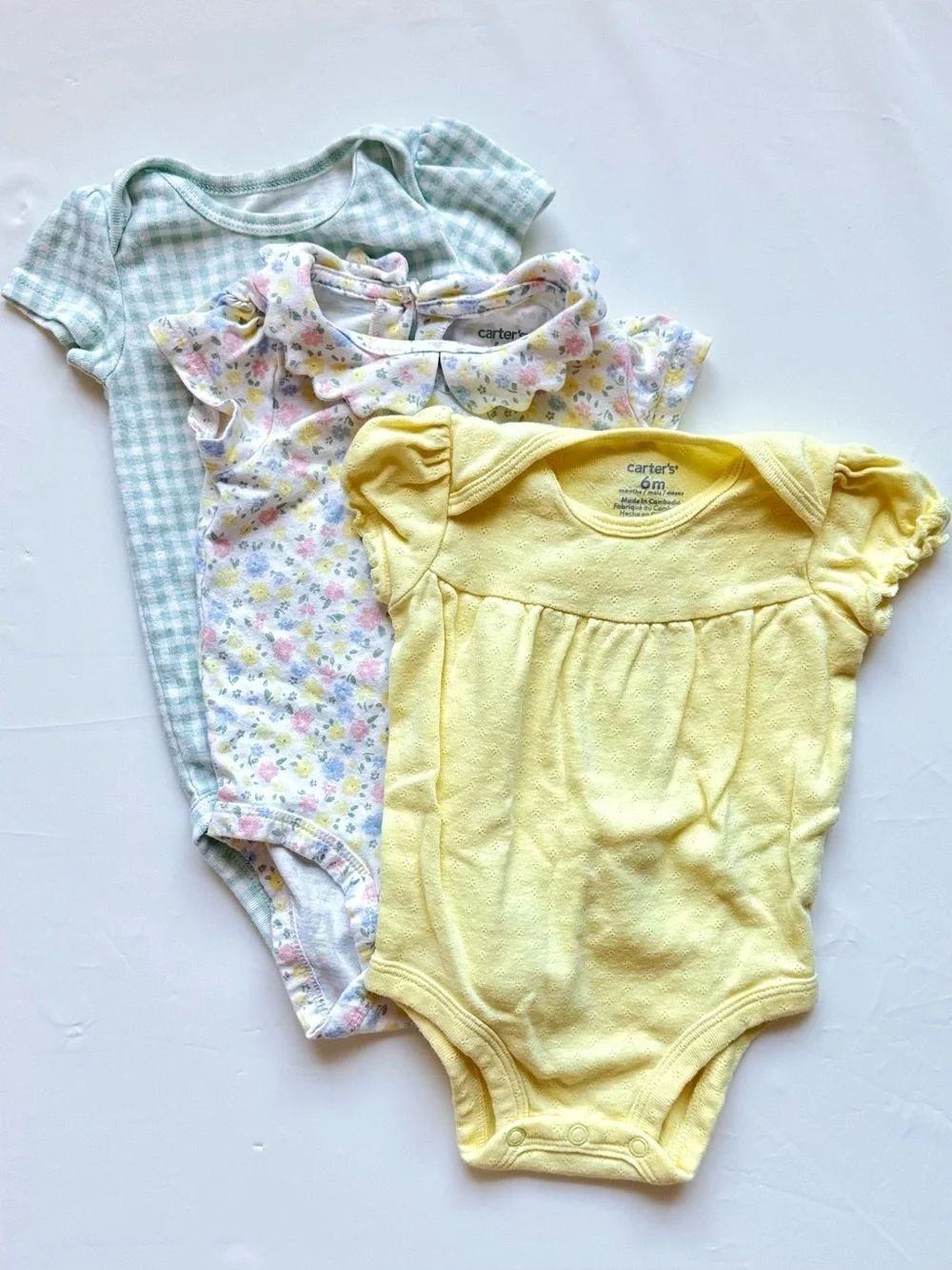Carter's Short-Sleeve Bodysuit Set - Yellow, Pastel Floral, Mint Gingham